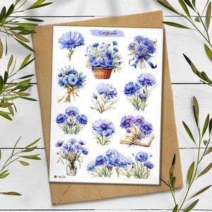 Kornblumen-Aufkleber. Kornblumen Sticker. Wildblumen Sticker Pack. Frühlings-Aufkleber. Blaue Blumen. Bullet Journal. Scrapbooking