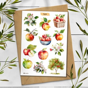 Pegatinas de manzana. Hoja de pegatinas de manzana roja. Pegatina de verano de Cotagecore. Bullet Journal. Pegatina de planificador de cosecha. Scrapbooking