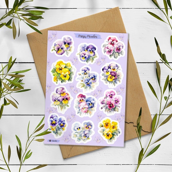 Pansy Stickers. Pansy Flowers Stickers. Spring Blossom Stickers. Pansy Clear Stickers. Bullet Journal. Pink Planner Sticke
