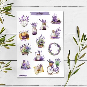 Lavendelstickers. Stickerpakket lavendelbloemen. Rustieke stickers. Bulletjournaal. Sticker aquarel boerderij.