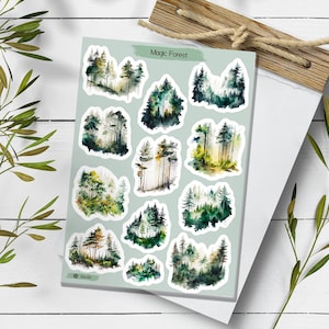 Adesivi Foresta Magica. Pacchetto Adesivi Bosco. Adesivi Paesaggio. Bullet Journal, Foglio Adesivi Pino. Adesivo Foresta Acquerello.