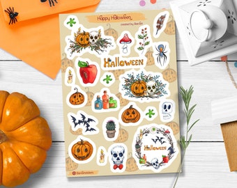 Halloween Pumpkin Stickers. Halloween Sticker Pack. Fall Holiday Stickers. Bullet Journal, Halloween Sticker Sheet.