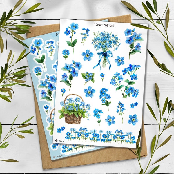 Forget me not Stickers. Forget Me Not Flowers Sticker. Wildflowers Sticker Pack. Spring Stickers. Forget-Me-Not Flowers. Bullet Journal