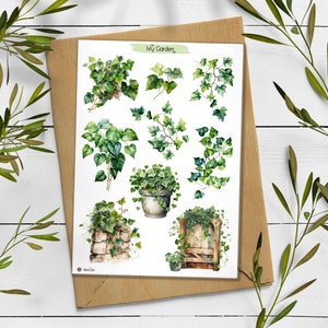 Efeu Garten Sticker. Grüner Efeu Aufkleber-Pack. Pflanzen Sticker. Bullet Journal, Efeu Sticker Blatt. Aquarell Poison Ivy Aufkleber.