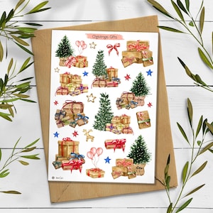 Adesivi di Natale. Adesivi per le vacanze invernali. Adesivi per i mercatini di Natale. Adesivi per l'albero di Natale. Foglio di adesivi per l'albero di pino. Adesivo per il compleanno.