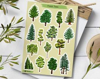 Watercolor Forest Tree Stickers: Woodland Planner Stickers