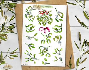 Mistletoe Christmas Stickers: Winter Floral Planner Stickers