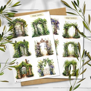 Stickers jardin floral. Feuille d'autocollants pour portes de jardin. Vitres de jardin. Stickers jardin lierre. Bullet Journal, feuille d'autocollants Ivy. Scrapbooking.