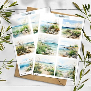 Adesivi paesaggi estivi. Pacchetto adesivi paesaggi vista mare. Adesivi spiaggia. Bullet Journal, foglio adesivi vista mare. Adesivo mare.