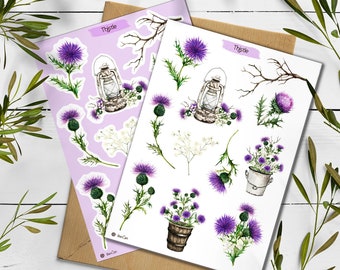 Thistle Stickers. Thistle Flowers Sticker. Wildflowers Sticker Pack. Scotland sticker. Transparent Milk Thistle Sticker. Bullet Journal