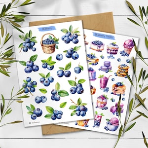 Bosbessenstickers. Stickervel bosbes. Zomersticker gefokte bessen. Bulletjournaal. Plannersticker bes. Scrapbooken