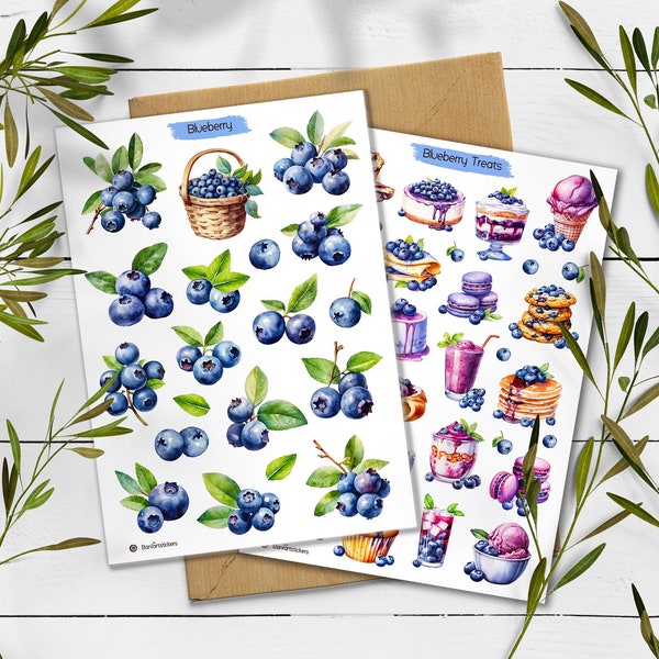 Blueberry Stickers. Blueberry Sticker sheet. Foraged Berries Summer Sticker. Bullet Journal. Berry Planner Sticker. Scrapbooking