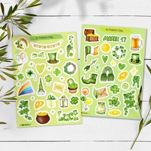 St. Patrick Day Aufkleber Set. Irischer dekorativer Planer. Journaling Aufkleber. St Patricks Day Sticker Blatt. Frühlings-Sticker