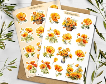 California Poppy Stickers: Wildflower Sticker Pack