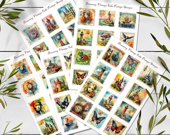 Pegatinas de sellos estilo vintage: Pegatinas para planificador de scrapbooking. Pegatinas de sellos falsos.