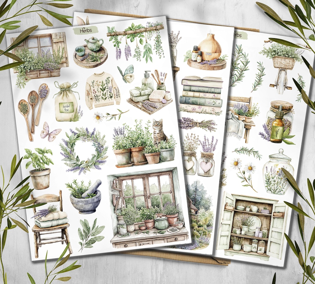 Herbs Stickers: Cottagecore Scrapbook Planner Stickers - Etsy