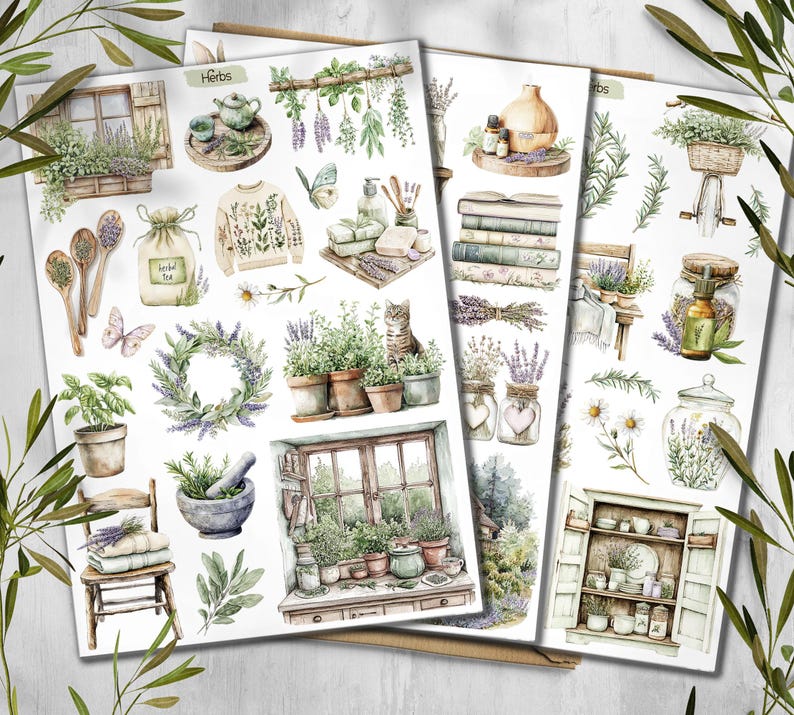 Herbs Stickers: Cottagecore Scrapbook Planner Stickers - Etsy