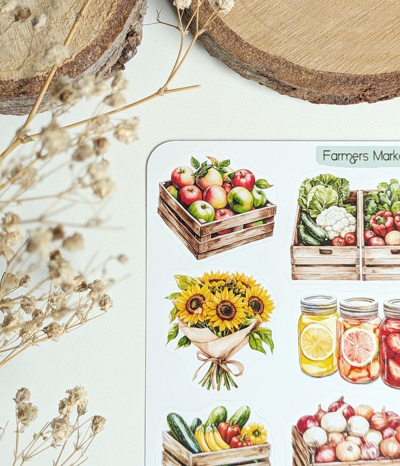 Farmers Market stickers. Vegetable & Fruit Stickers. Veggie Planner, Journal, Scrapbooking Stickers. Food market Stickers. image 12