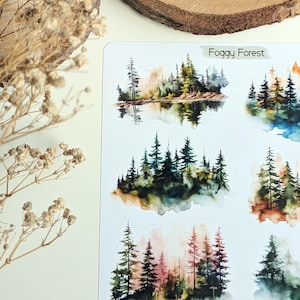 Foggy Forest Sticker Sheet: Watercolor Woodland Landscape Stickers image 8
