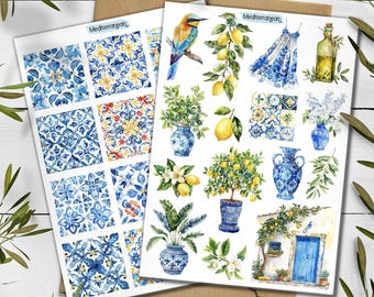 Mediterranean Stickers. Travel Stickers. Mediterranean Summer Holiday Stickers. Europe Stickers. Around the World. Lemon Scrapbooking