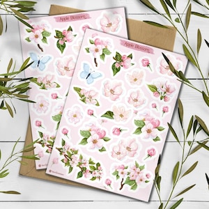 Roze appelstickers. Bloesembloemstickers. Stickers lentebloesem. Bullet Journal, stickers appelbloesem. Roze plannersticker