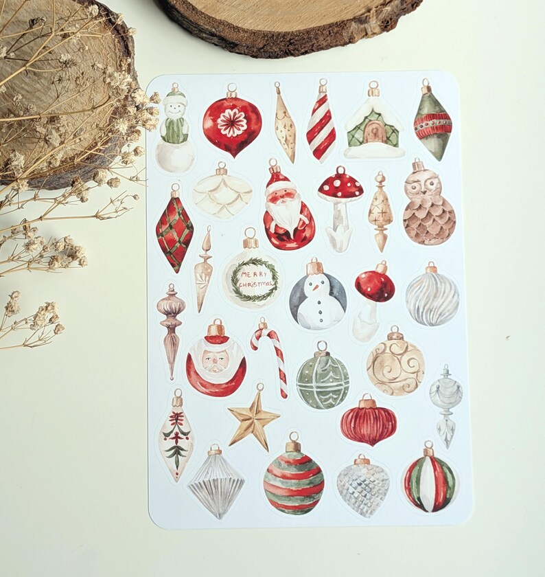 Decoraciones navideñas. Pegatinas de adornos navideños. Pegatinas para álbumes de recortes de Navidad. imagen 8