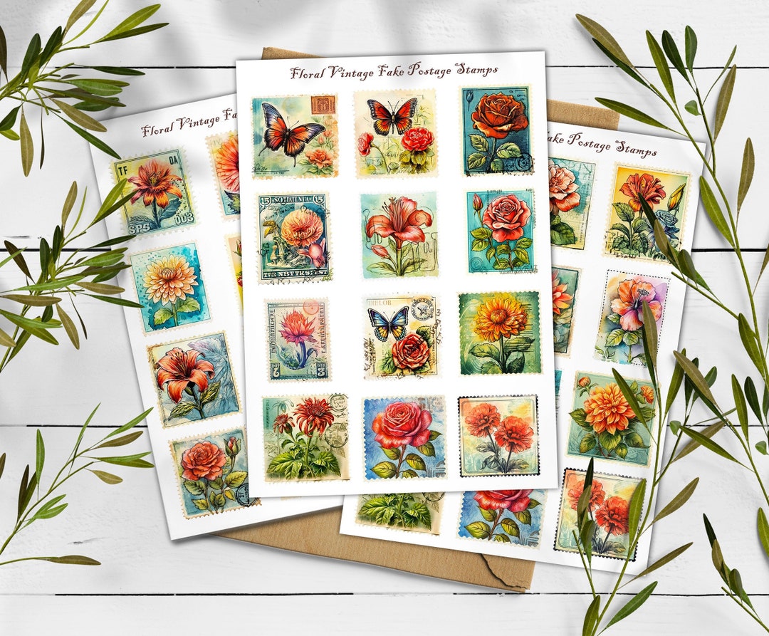 Floral Stamp Stickers: Vintage Style Decorative Stickers - Etsy