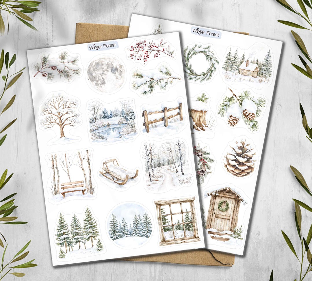 Winter Forest Stickers. Woodland Forest, Winter Forest Planner Stickers ...