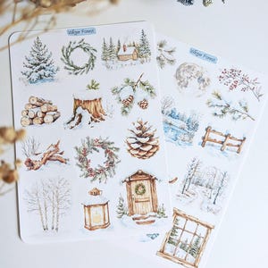 Winter Forest Stickers. Woodland Forest, Winter forest Planner Stickers. Winter Landscape Scrapbooking image 7