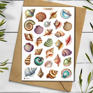 Seashell Sticker Sheet: Ocean Beach, Nautical Scrapbooking