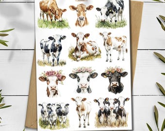Cows Stickers. Farm Cattle Stickers. Farm Animals Stickers. Bullet Journal. Cottagecore Planner Sticker. Scrapbooking