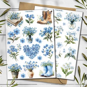 Ne m'oubliez pas les autocollants. Sticker fleurs ne m'oublie pas. Pack d'autocollants fleurs sauvages. Stickers printaniers. Fleurs myosotis. Bullet Journal