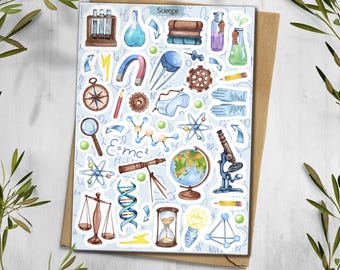 Watercolor Science Stickers: Chemistry, Teacher, Journal
