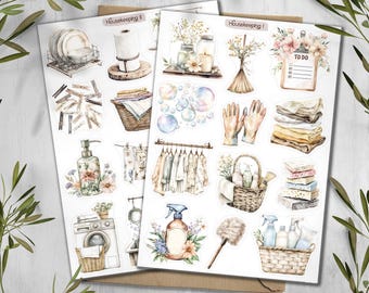 Housekeeping Planner Stickers: Cleaning Day Stickers. Laundry scrapbooking