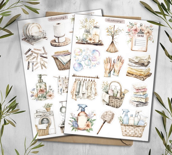 Housekeeping Planner Stickers: Cleaning Day Stickers. Laundry scrapbooking