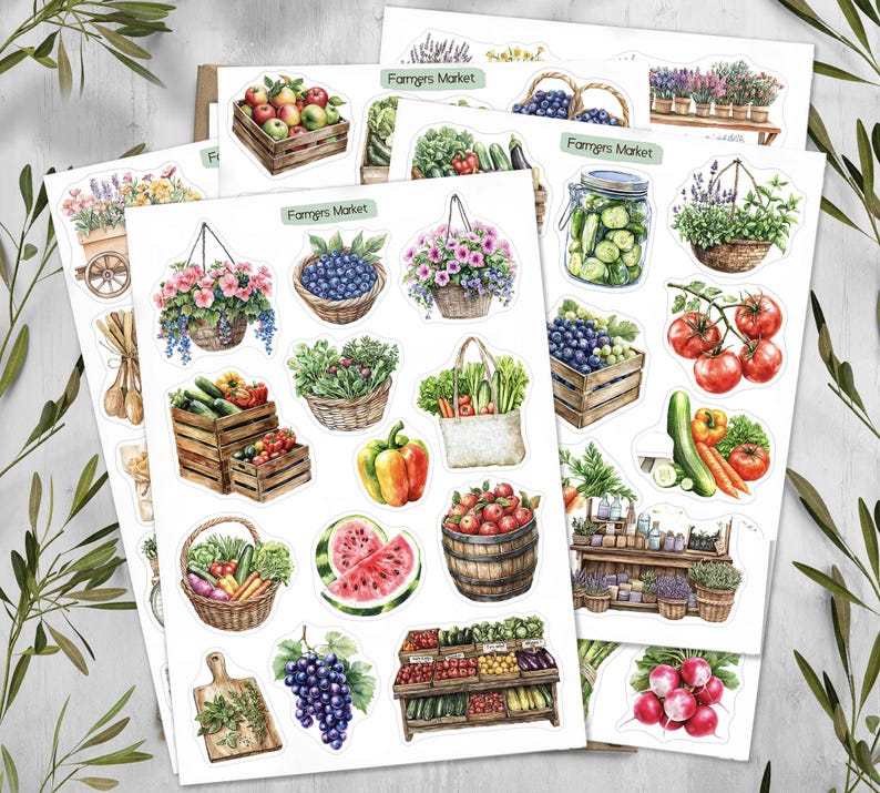 Farmers Market stickers. Vegetable & Fruit Stickers. Veggie Planner, Journal, Scrapbooking Stickers. Food market Stickers. Bundle