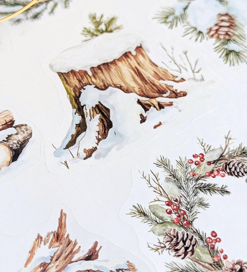 Winter Forest Stickers. Woodland Forest, Winter forest Planner Stickers. Winter Landscape Scrapbooking image 8