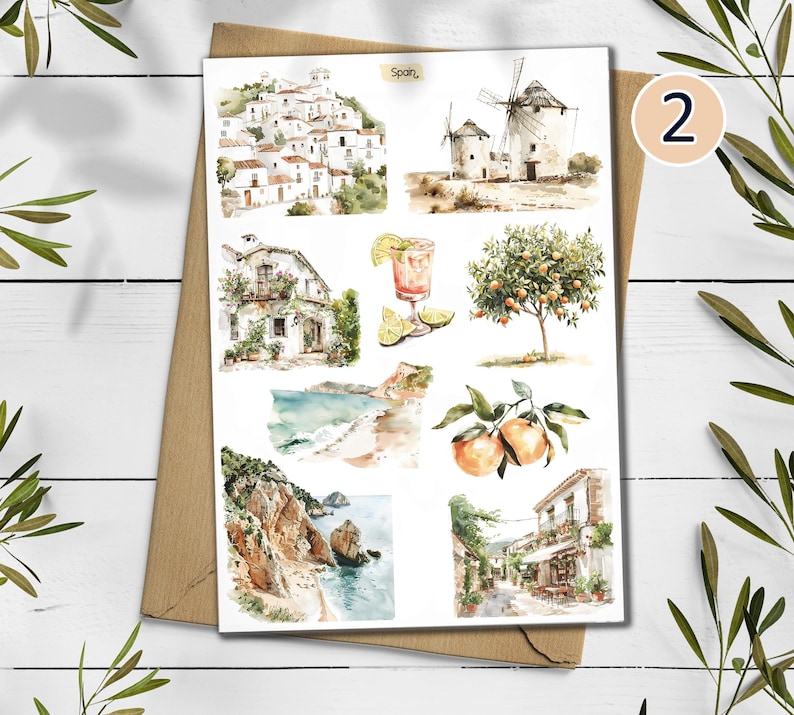 Spain Travel Stickers: Mediterranean Holiday, Scrapbook Planner Design 2