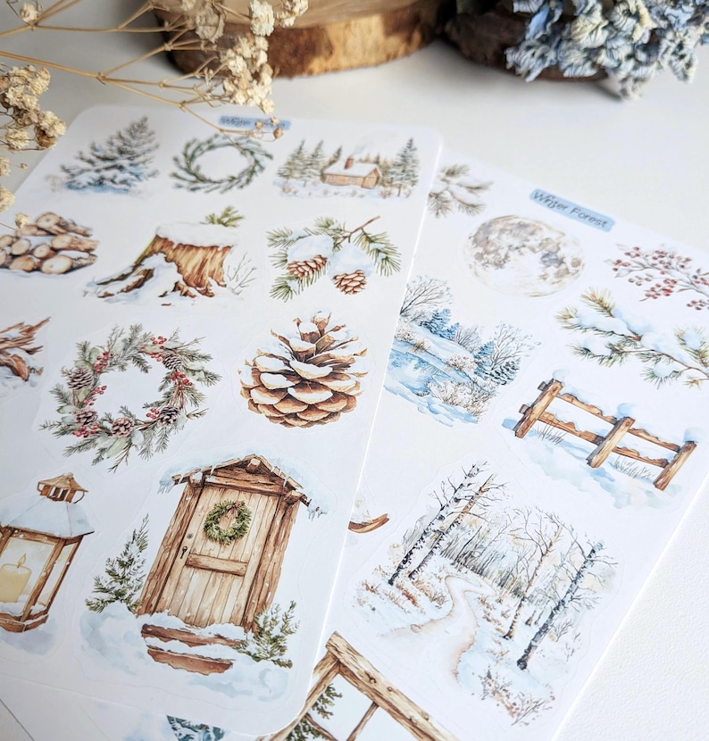 Winter Forest Stickers. Woodland Forest, Winter forest Planner Stickers. Winter Landscape Scrapbooking image 9