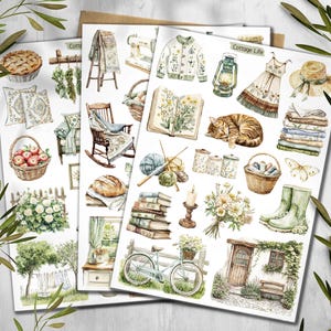 Autocollants Cottagecore. Stickers cottage rustique. Stickers esthétiques Cottagecore. Stickers été ferme. Stickers Junkjournal. Album de coupures