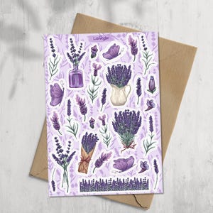 Lavendel-Sticker: Rustikale Planer-Sticker im Landhausstil. Sommerliche florale Scrapbooking-Aufkleber.