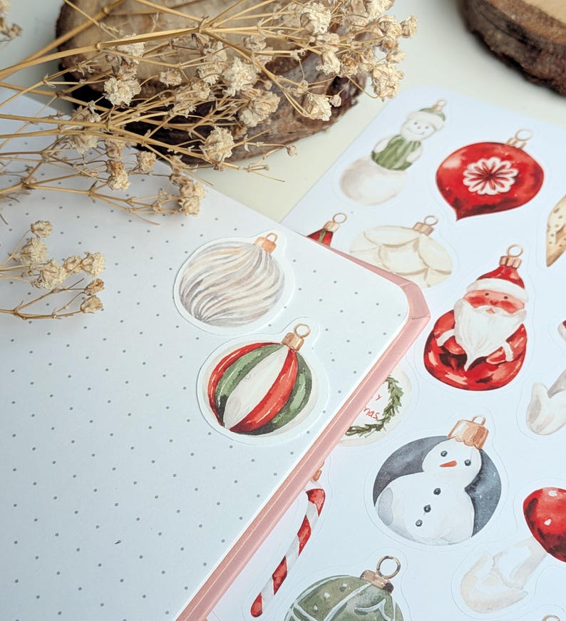 Decoraciones navideñas. Pegatinas de adornos navideños. Pegatinas para álbumes de recortes de Navidad. imagen 7
