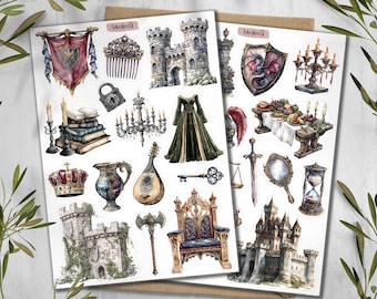 Medeltida häxkonstklistermärken: Castlecore Scrapbook-dekaler. Riddare-klistermärken