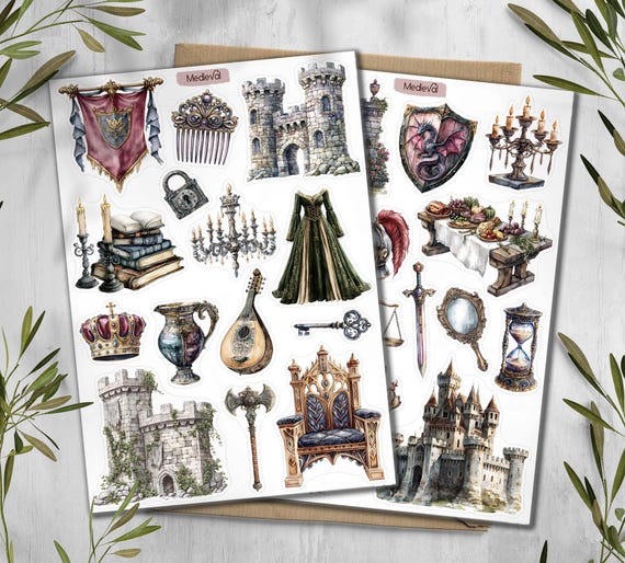 Medieval Witchcraft Stickers: Castlecore Scrapbook Decals. Knight stickers
