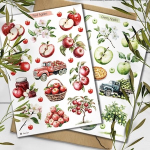 Adesivi Apple. Adesivi Red Apple. Adesivo estivo Cotagecore. Bullet Journal. Adesivo Harvest Planner. Adesivi Green Apple. Scrapbooking
