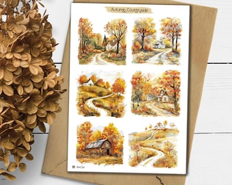 Autumn Cottagecore Stickers: Fall Landscape Planner Stickers