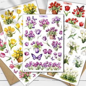 Tulpen Aufkleber. Rote Aufkleber Blumen Sticker. Weiße Stickers-Sticker. Rosa Tulpen Aufkleber. Lila Sticker. Bullet Journal