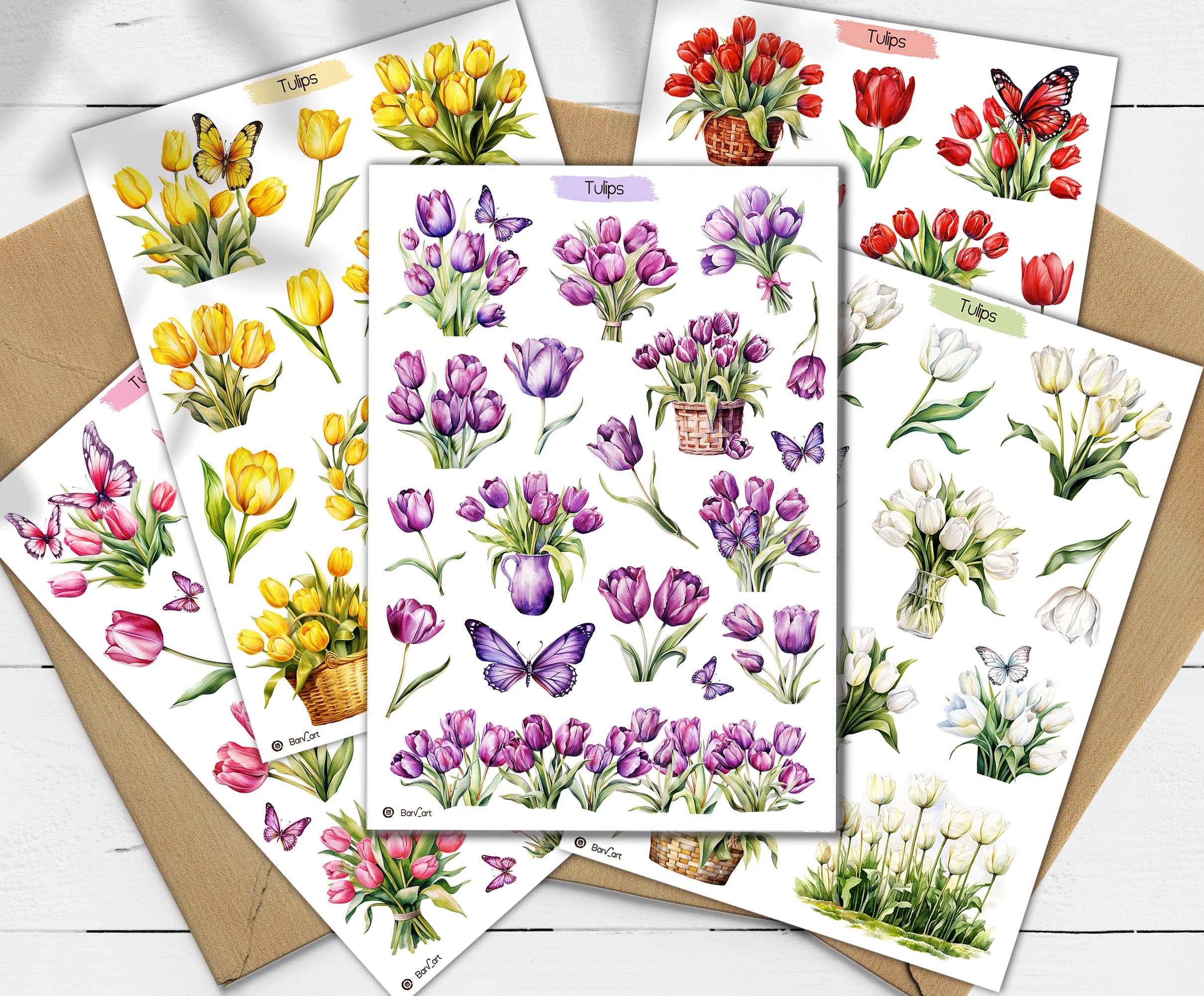 Tulips Stickers. Red Stickers Flowers Sticker. White Stickers Sticker Pack. Pink Tulips sticker. Purple Sticker. Bullet Journal