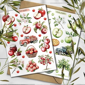 Pegatinas de manzana: Planificador de estilo cottagecore, decoración de álbumes de recortes