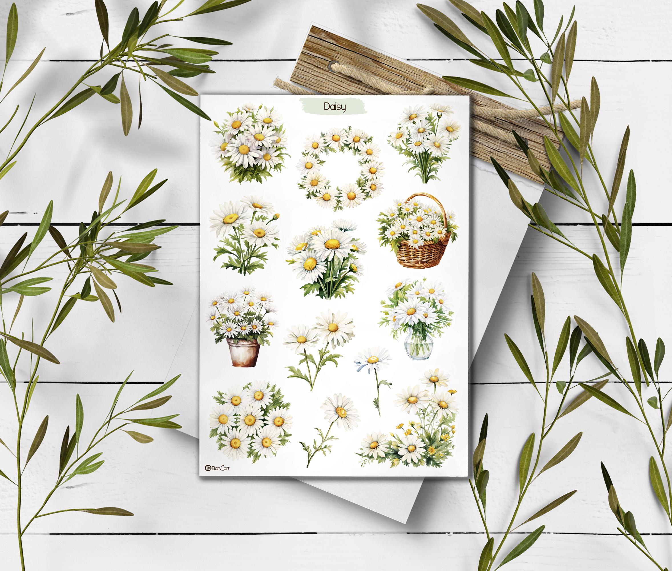 Daisy Sticker Sheet: Watercolor Wildflowers, Spring Planner Stickers - Etsy